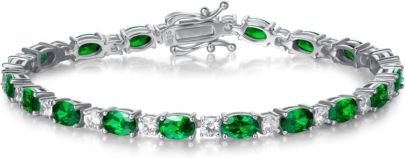 Sterling silver tennis bracelet with birthstone charms, 7-inch length, classic fine jewelry style