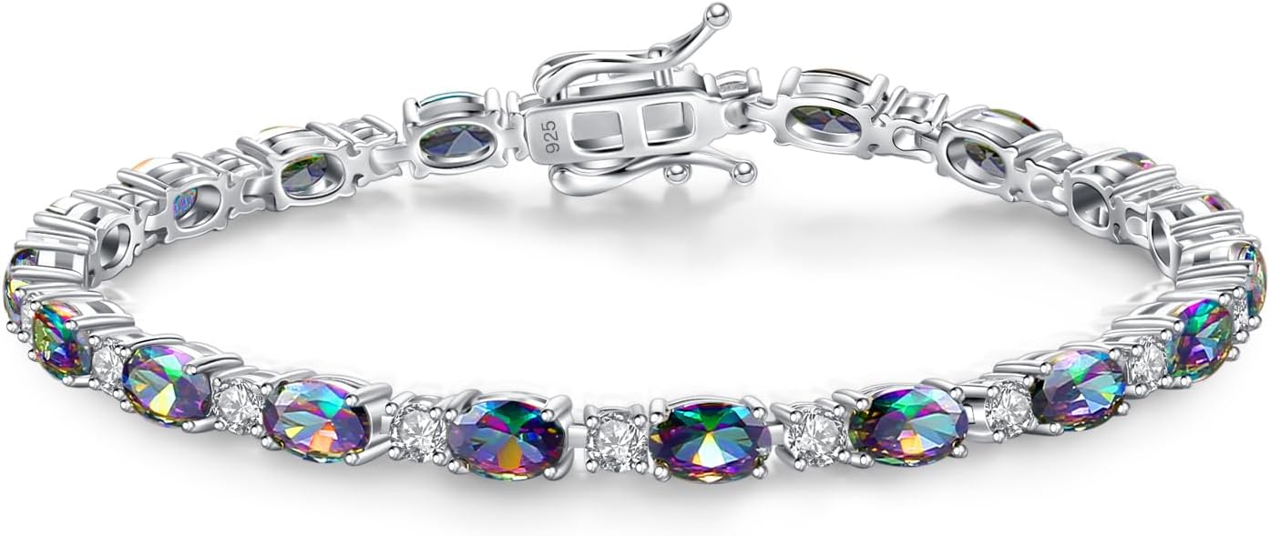 Sterling silver tennis bracelet with birthstone charms, 7-inch length, classic fine jewelry style