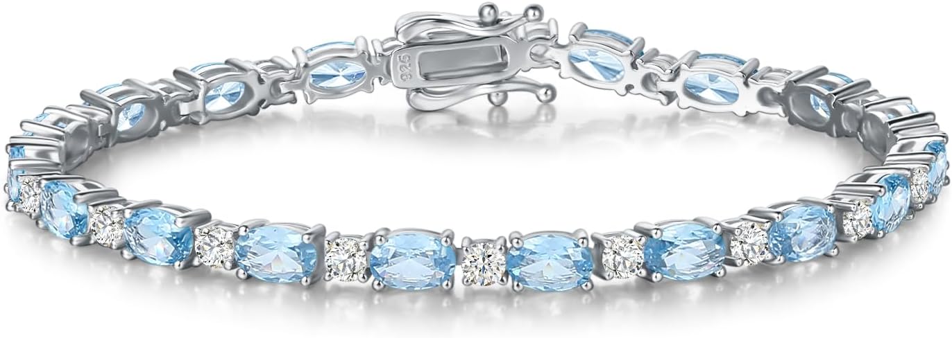 Sterling silver tennis bracelet with birthstone charms, 7-inch length, classic fine jewelry style