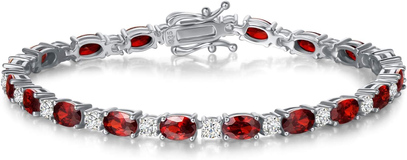 Sterling silver tennis bracelet with birthstone charms, 7-inch length, classic fine jewelry style