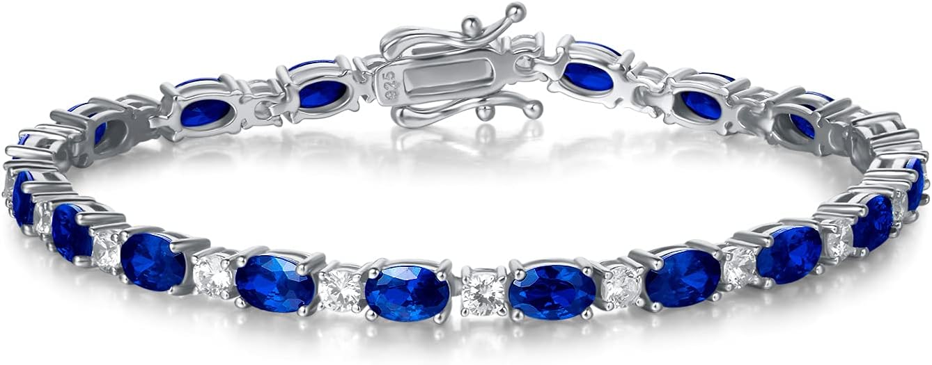 Sterling silver tennis bracelet with birthstone charms, 7-inch length, classic fine jewelry style