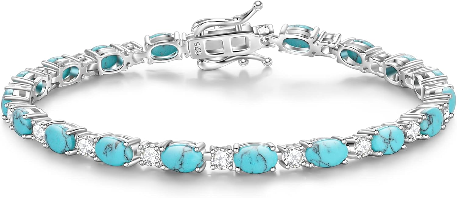 Sterling silver tennis bracelet with birthstone charms, 7-inch length, classic fine jewelry style