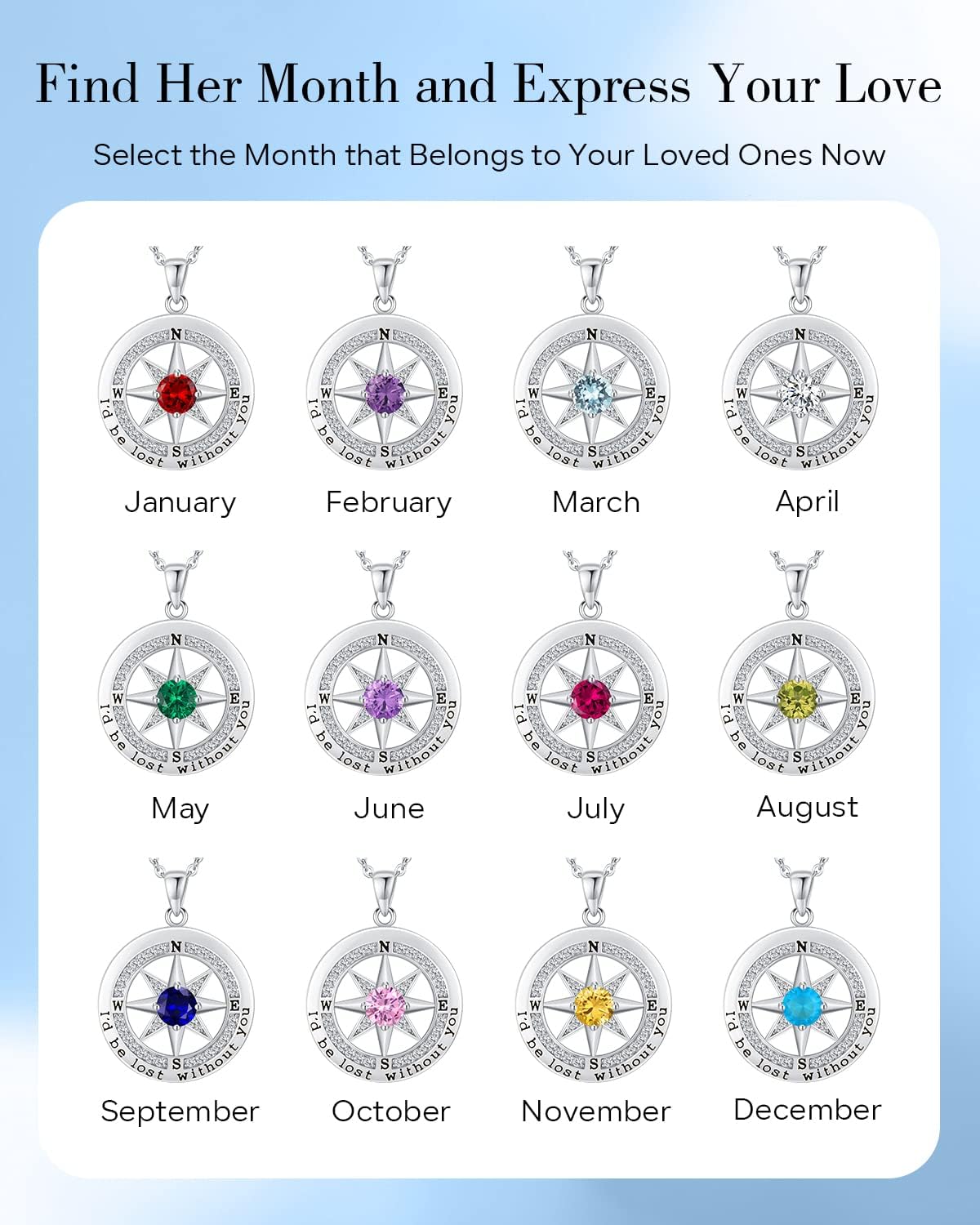 Sterling silver compass pendant necklace with 18K gold plating, 18 inch chain, romantic gift for women