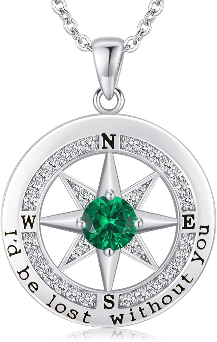 Sterling silver compass pendant necklace with 18K gold plating, 18 inch chain, romantic gift for women