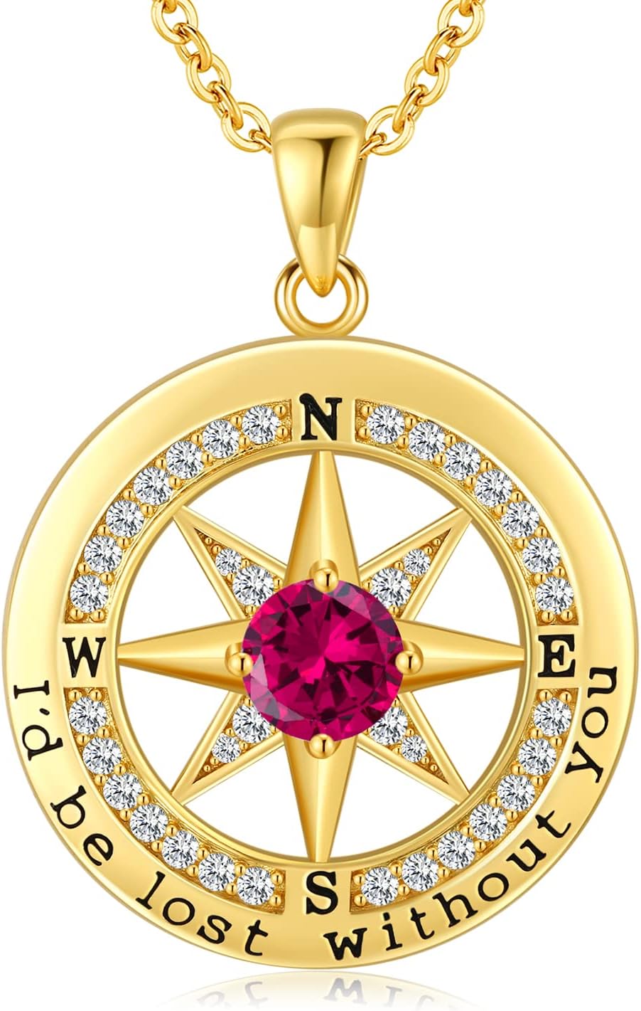 Sterling silver compass pendant necklace with 18K gold plating, 18 inch chain, romantic gift for women