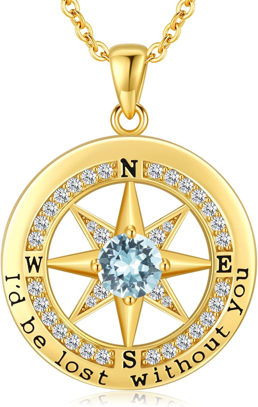 Sterling silver compass pendant necklace with 18K gold plating, 18 inch chain, romantic gift for women
