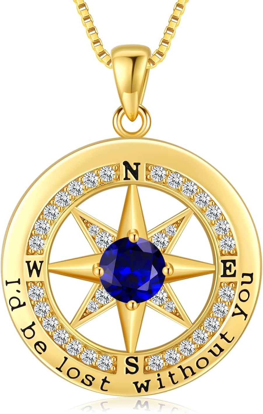 Sterling silver compass pendant necklace with 18K gold plating, 18 inch chain, romantic gift for women