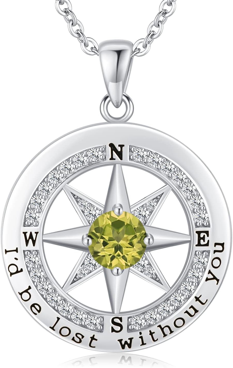 Sterling silver compass pendant necklace with 18K gold plating, 18 inch chain, romantic gift for women