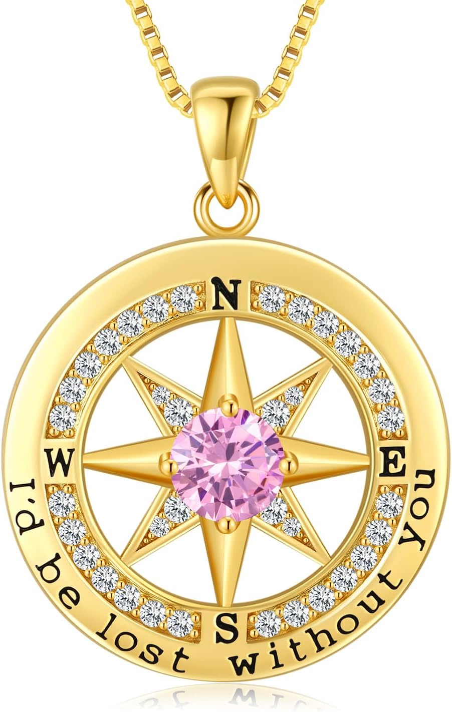 Sterling silver compass pendant necklace with 18K gold plating, 18 inch chain, romantic gift for women