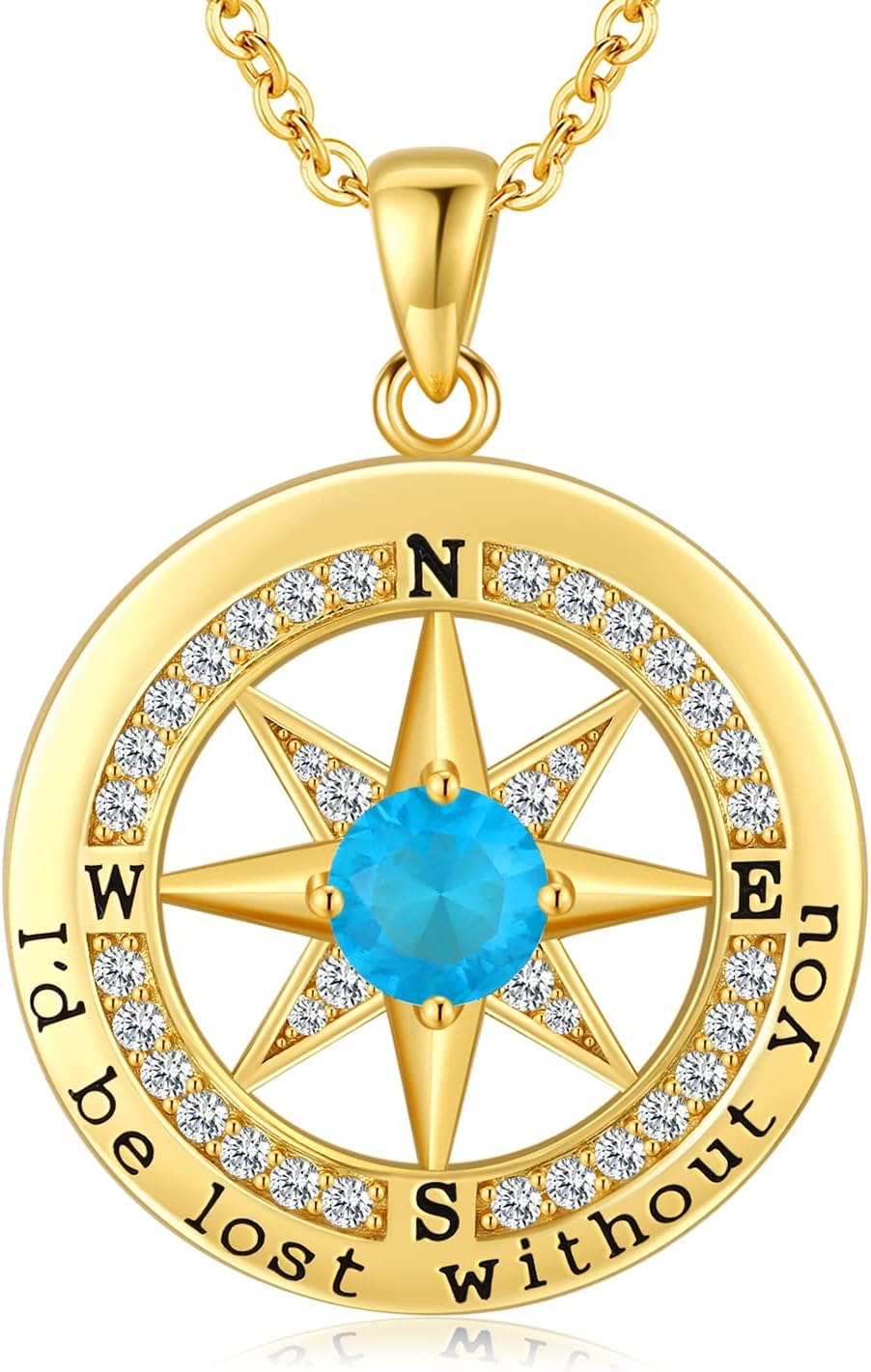 Sterling silver compass pendant necklace with 18K gold plating, 18 inch chain, romantic gift for women