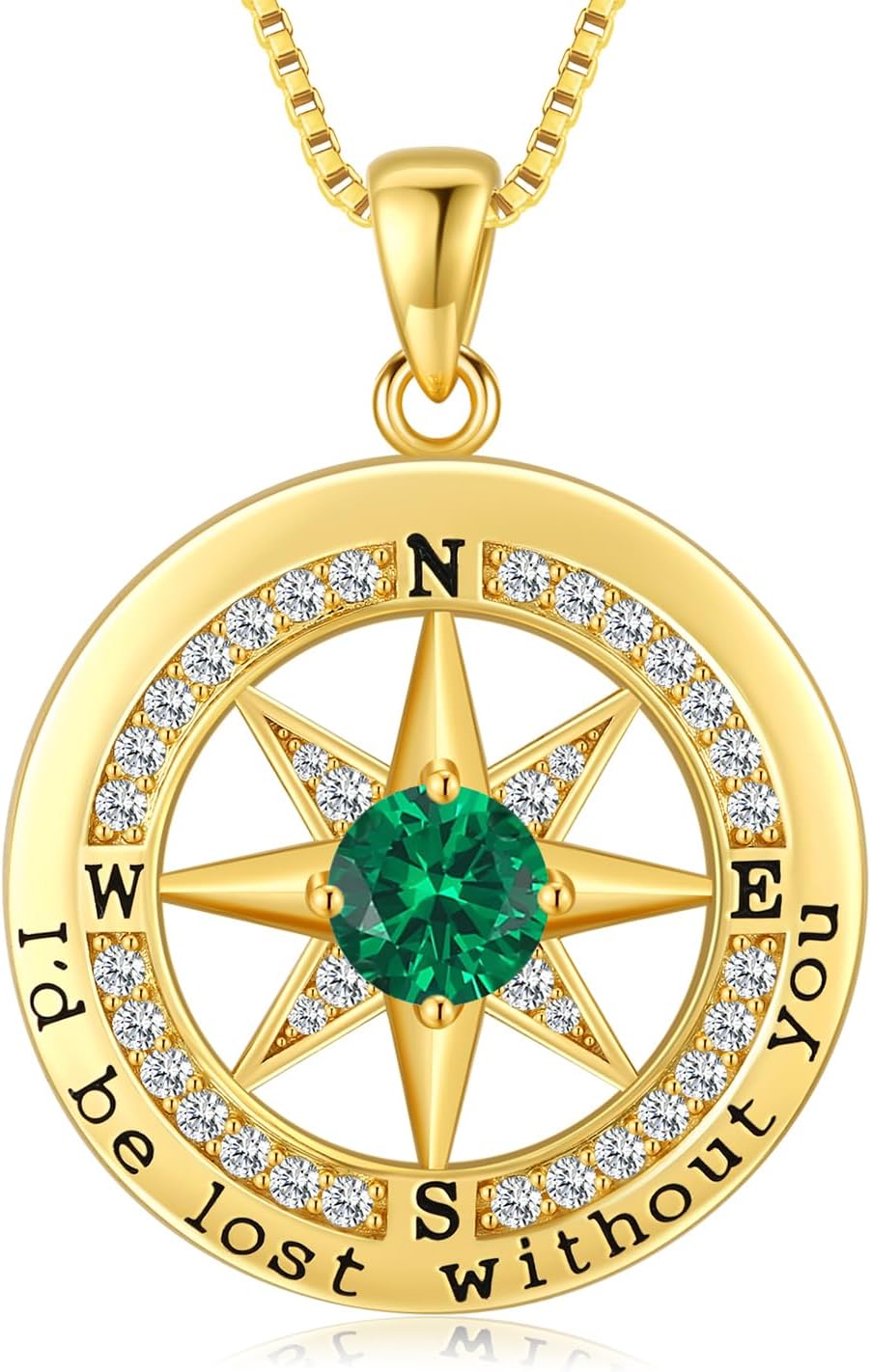Sterling silver compass pendant necklace with 18K gold plating, 18 inch chain, romantic gift for women