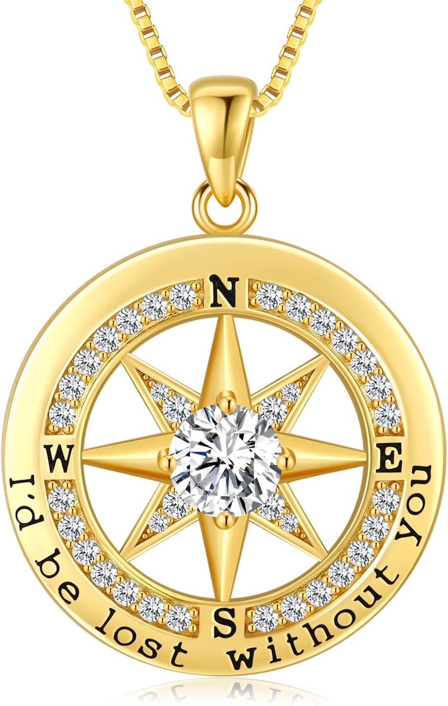Sterling silver compass pendant necklace with 18K gold plating, 18 inch chain, romantic gift for women