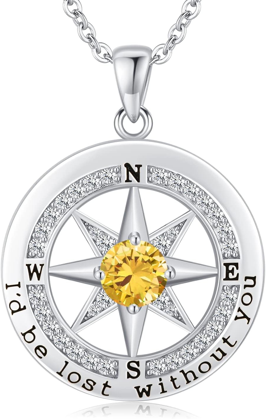 Sterling silver compass pendant necklace with 18K gold plating, 18 inch chain, romantic gift for women