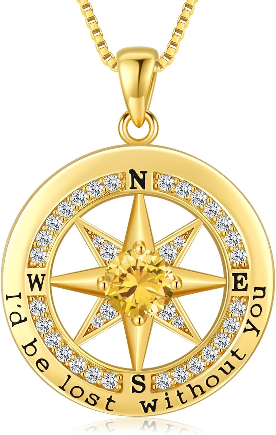 Sterling silver compass pendant necklace with 18K gold plating, 18 inch chain, romantic gift for women