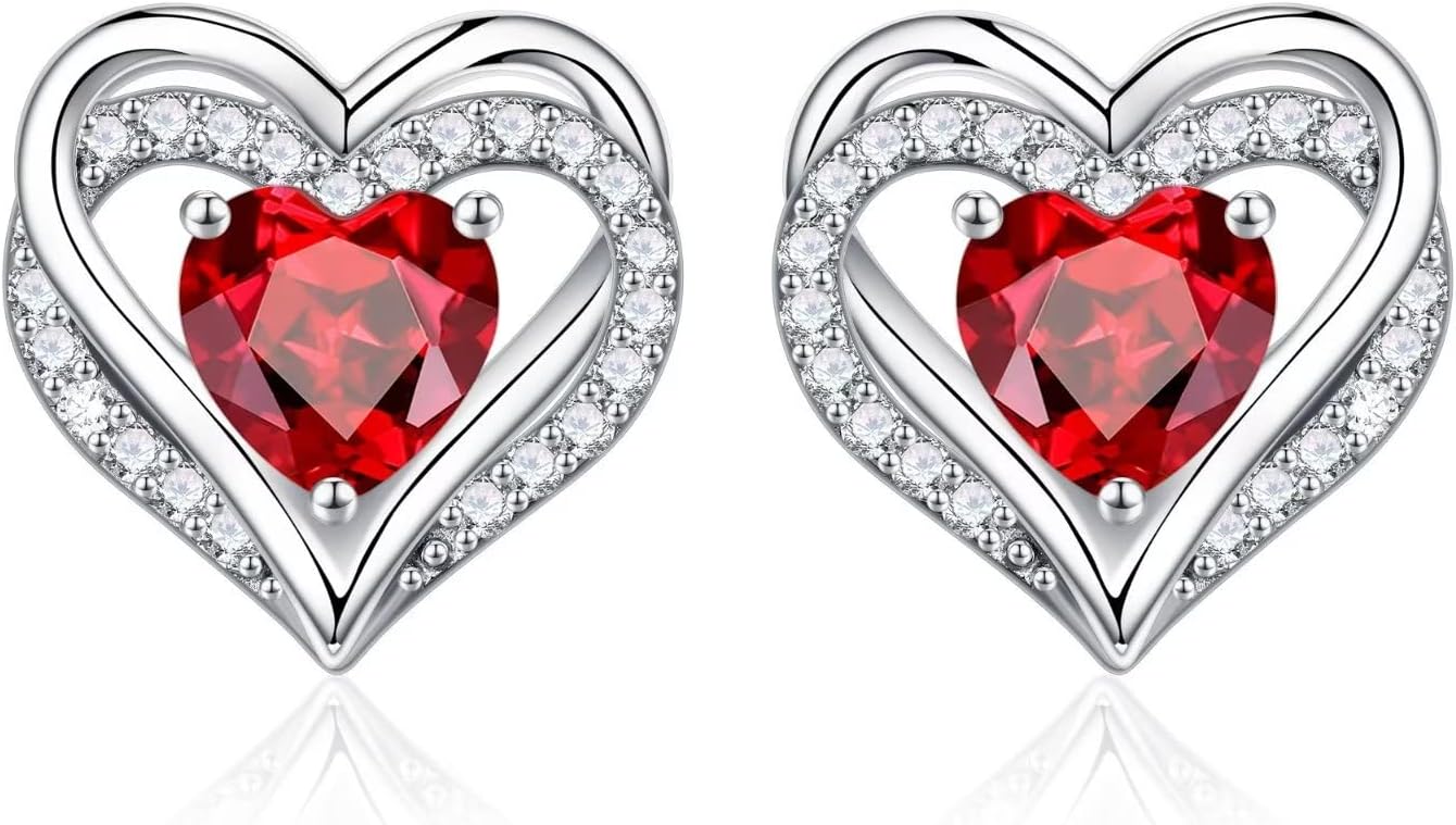 925 sterling silver heart stud earrings with classic polished finish