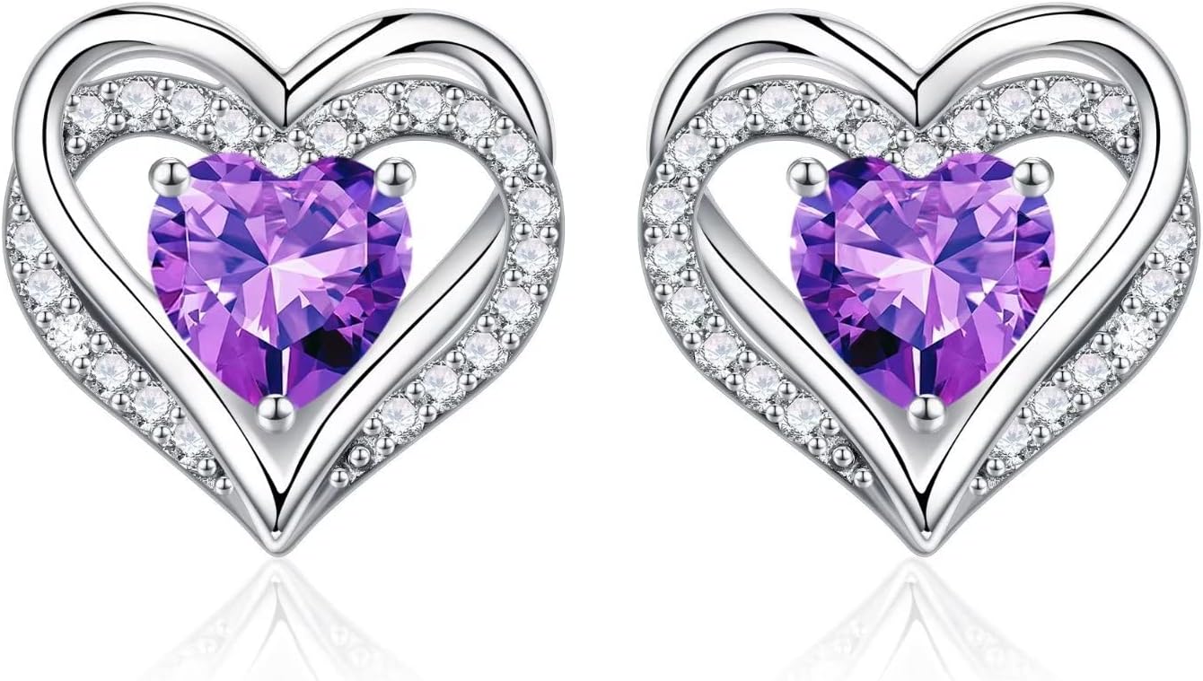 925 sterling silver heart stud earrings with classic polished finish