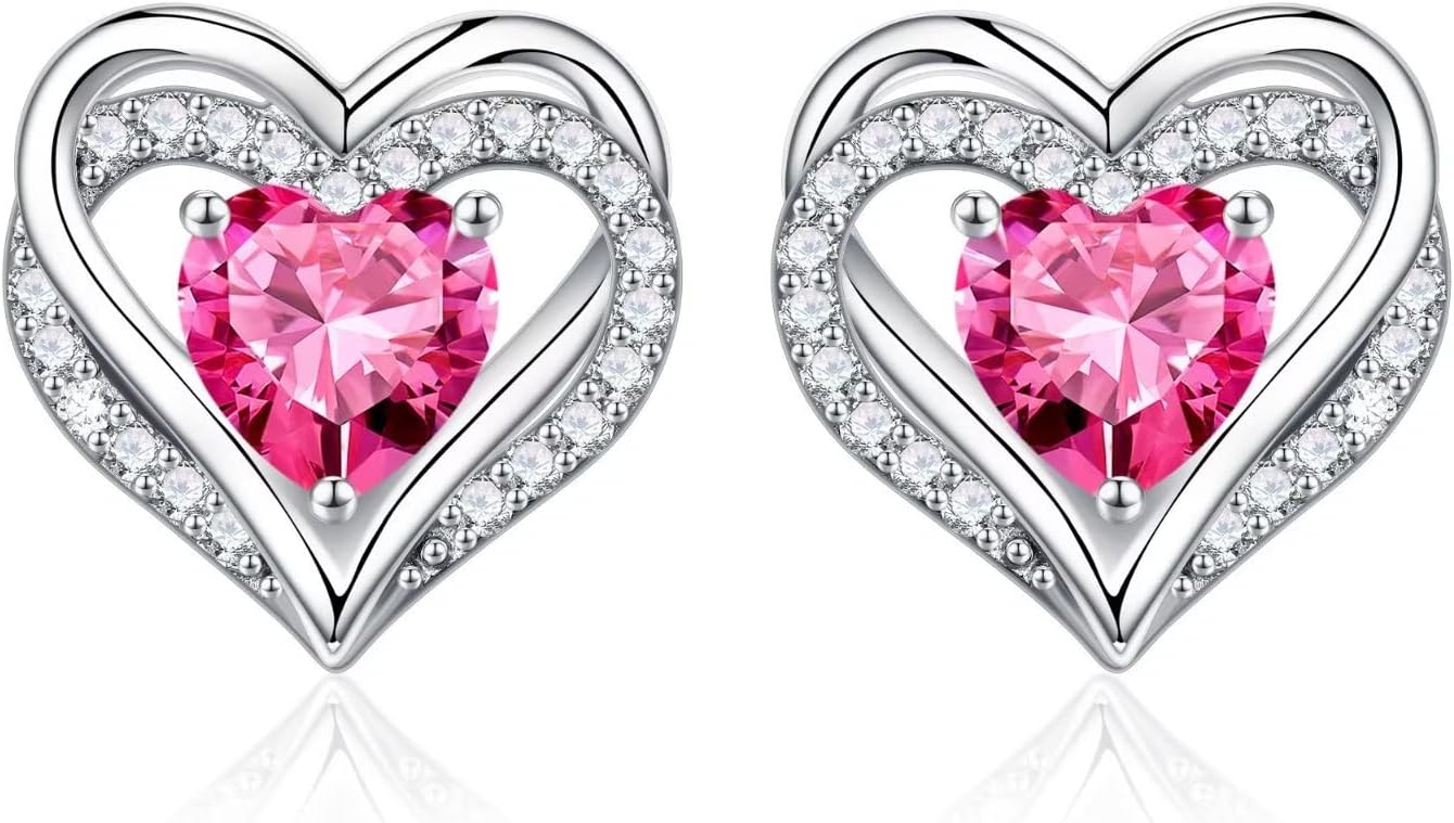 925 sterling silver heart stud earrings with classic polished finish