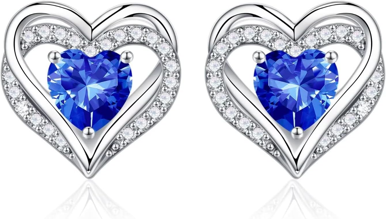 925 sterling silver heart stud earrings with classic polished finish