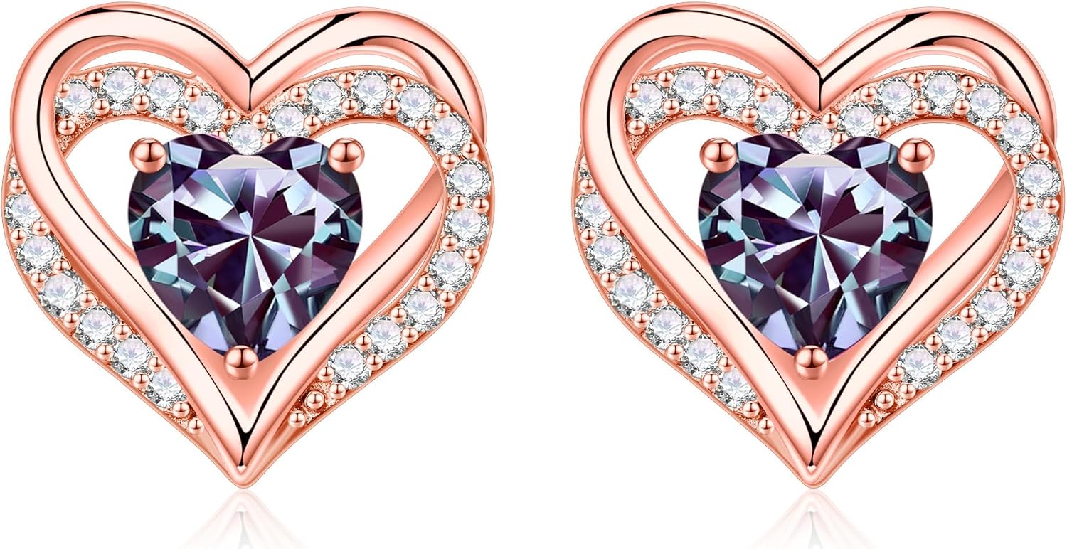 925 sterling silver heart stud earrings with classic polished finish