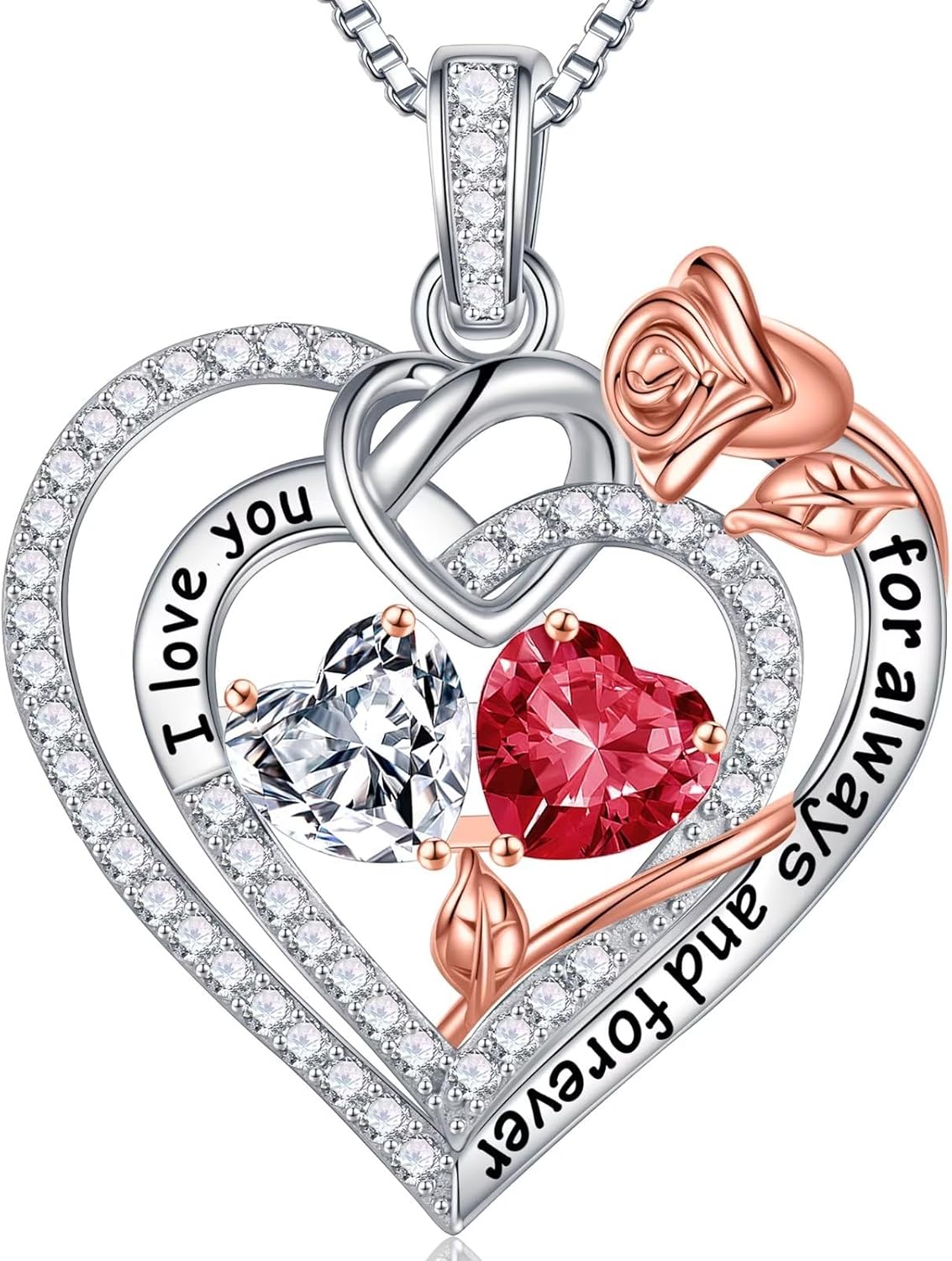 Sterling silver double birthstone pendant necklace on 18-inch chain, romantic gift for mom and wife