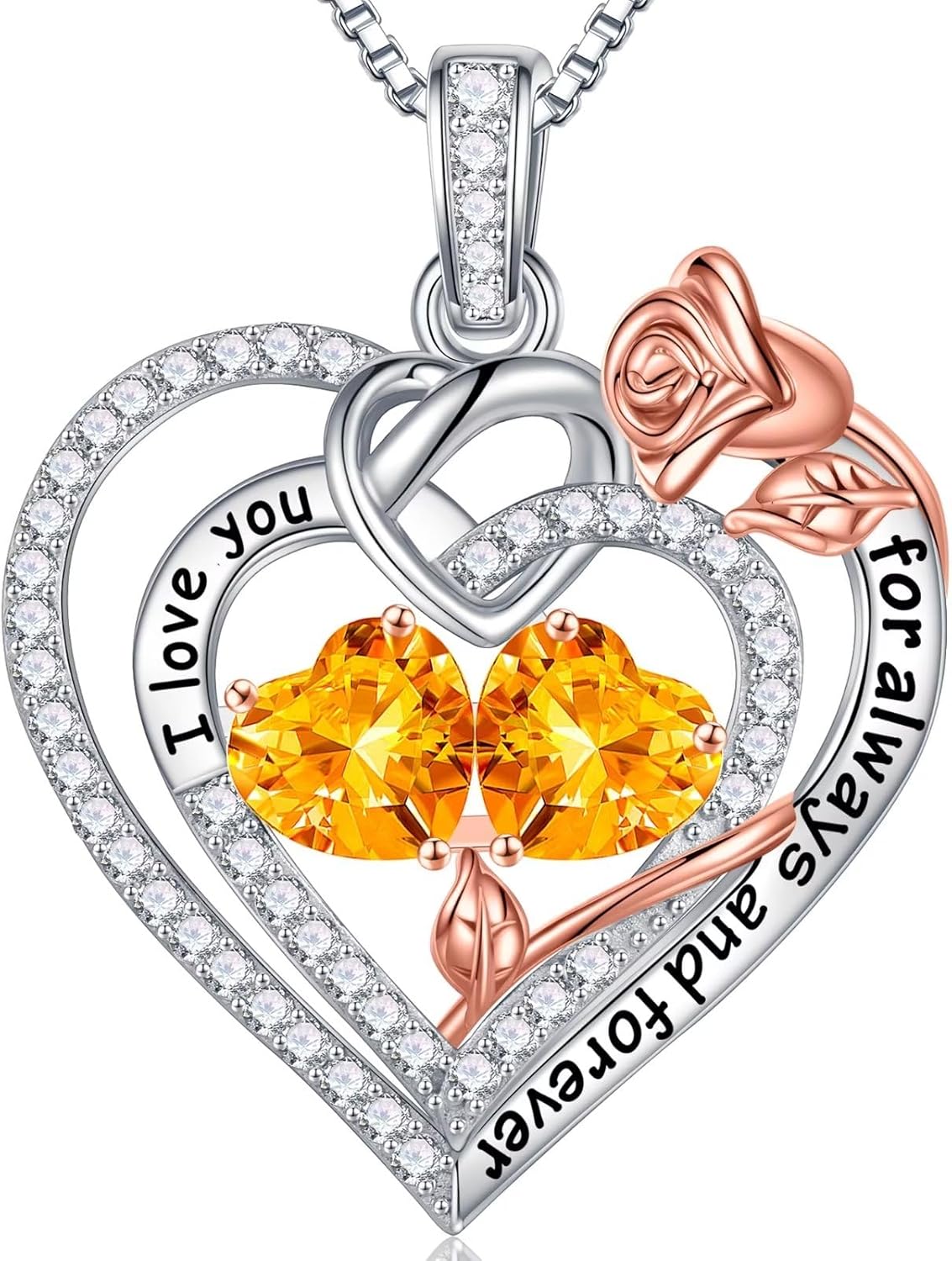Sterling silver double birthstone pendant necklace on 18-inch chain, romantic gift for mom and wife