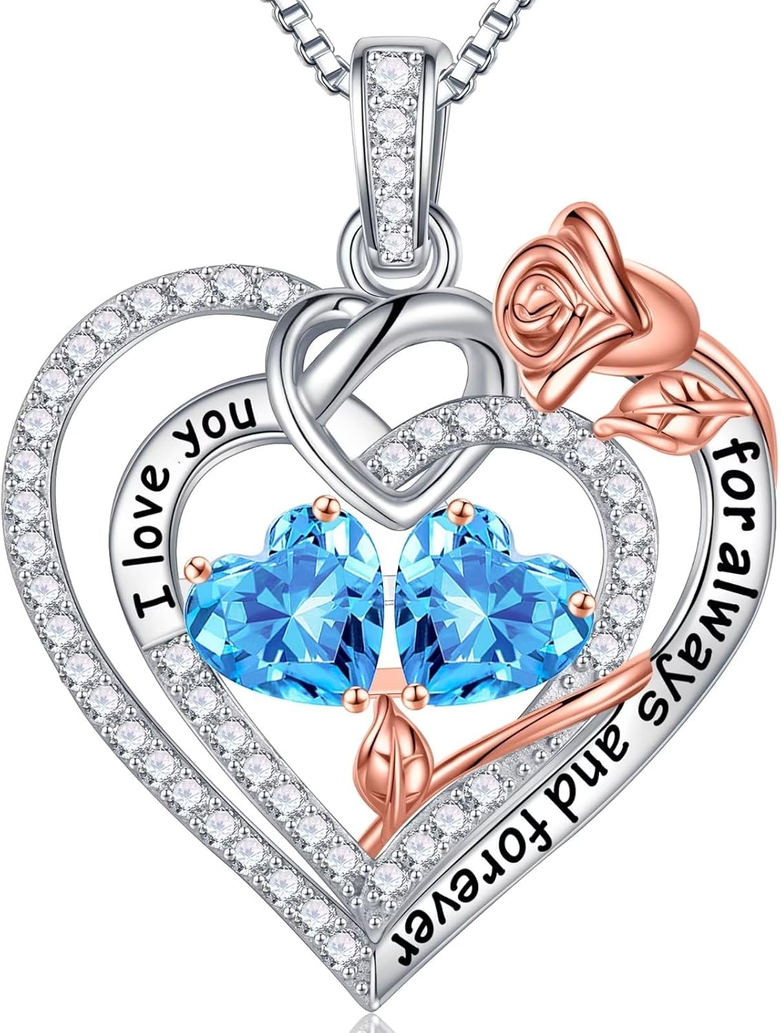 Sterling silver double birthstone pendant necklace on 18-inch chain, romantic gift for mom and wife
