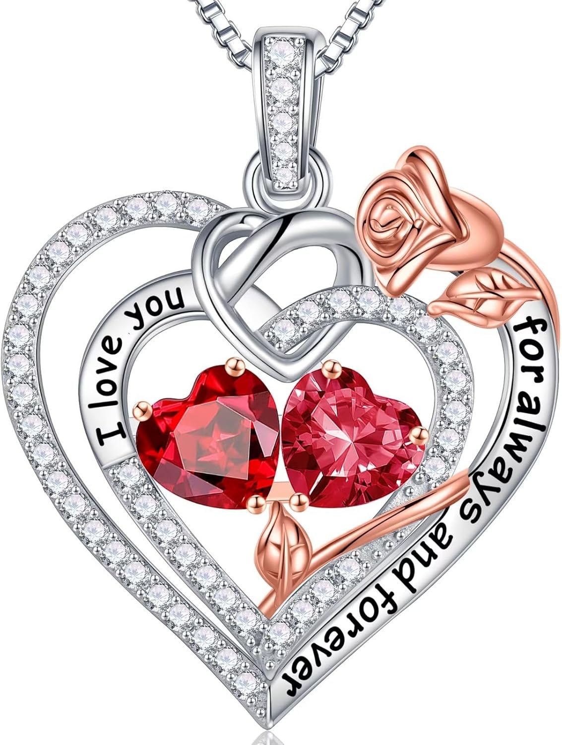 Sterling silver double birthstone pendant necklace on 18-inch chain, romantic gift for mom and wife