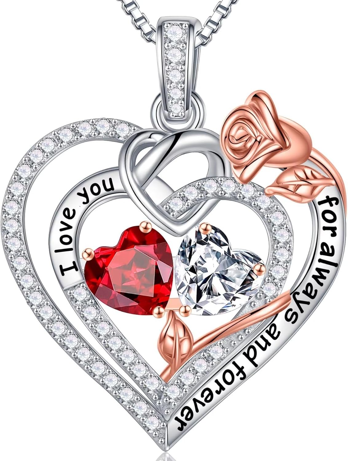 Sterling silver double birthstone pendant necklace on 18-inch chain, romantic gift for mom and wife