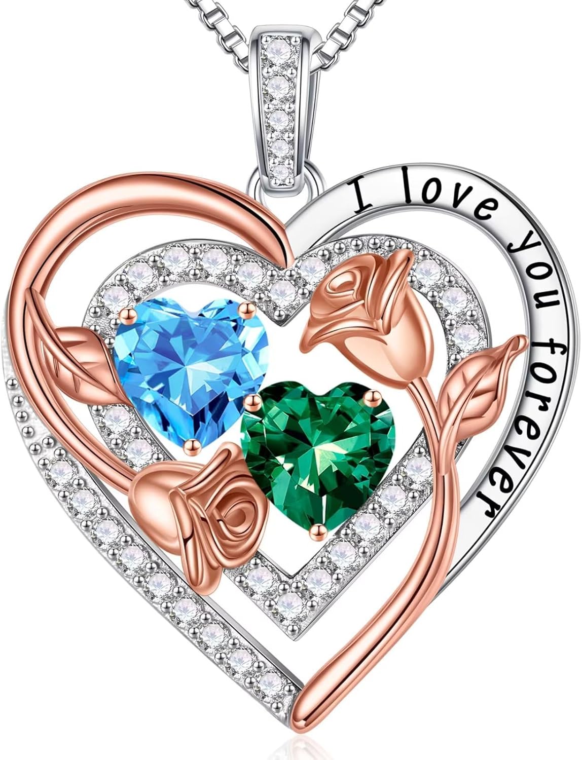 Sterling silver birthstone pendant necklace with romantic design, 18-inch chain
