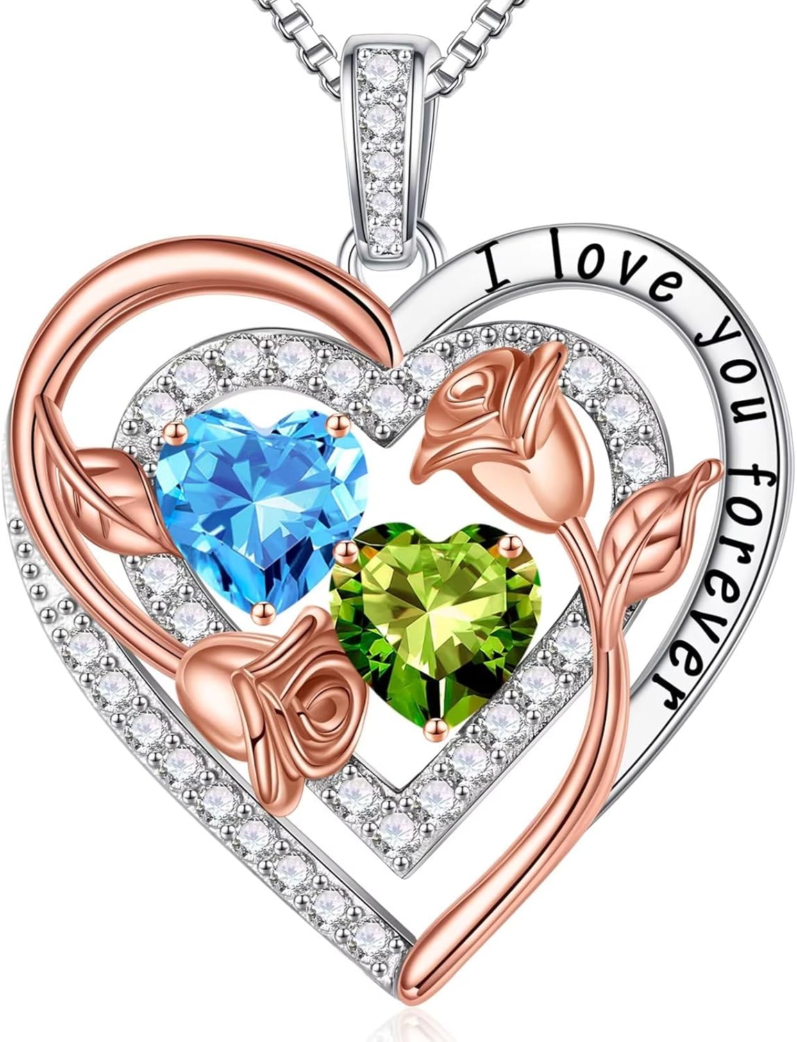 Sterling silver birthstone pendant necklace with romantic design, 18-inch chain