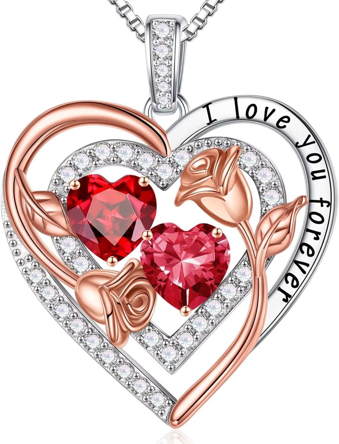 Sterling silver birthstone pendant necklace with romantic design, 18-inch chain
