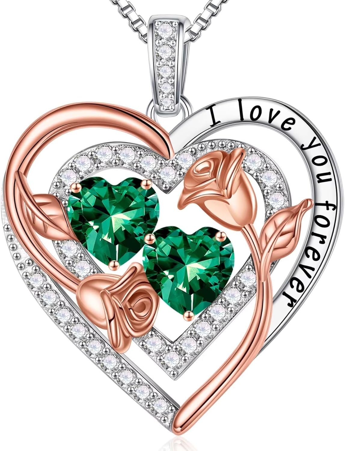 Sterling silver birthstone pendant necklace with romantic design, 18-inch chain