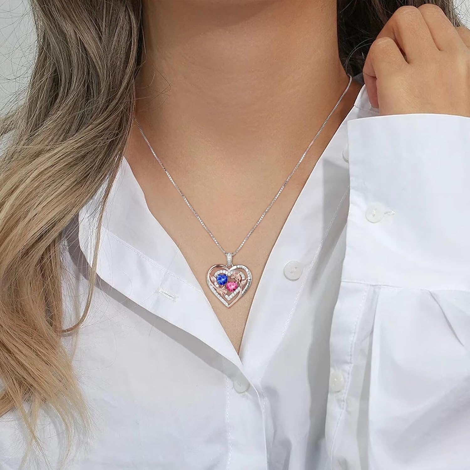 Sterling silver birthstone pendant necklace with romantic charm, 18-inch length