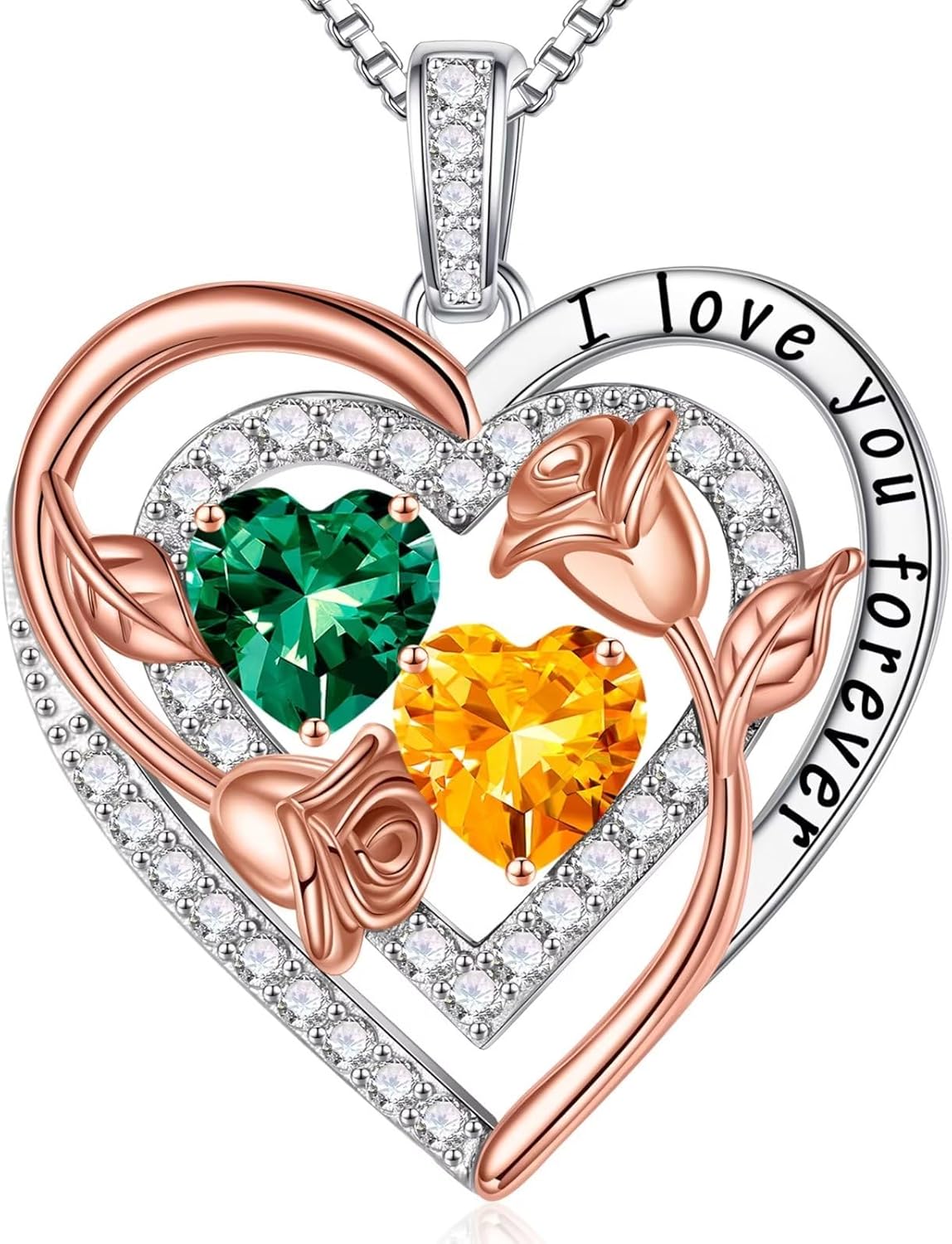 Sterling silver birthstone pendant necklace with romantic charm, 18-inch length