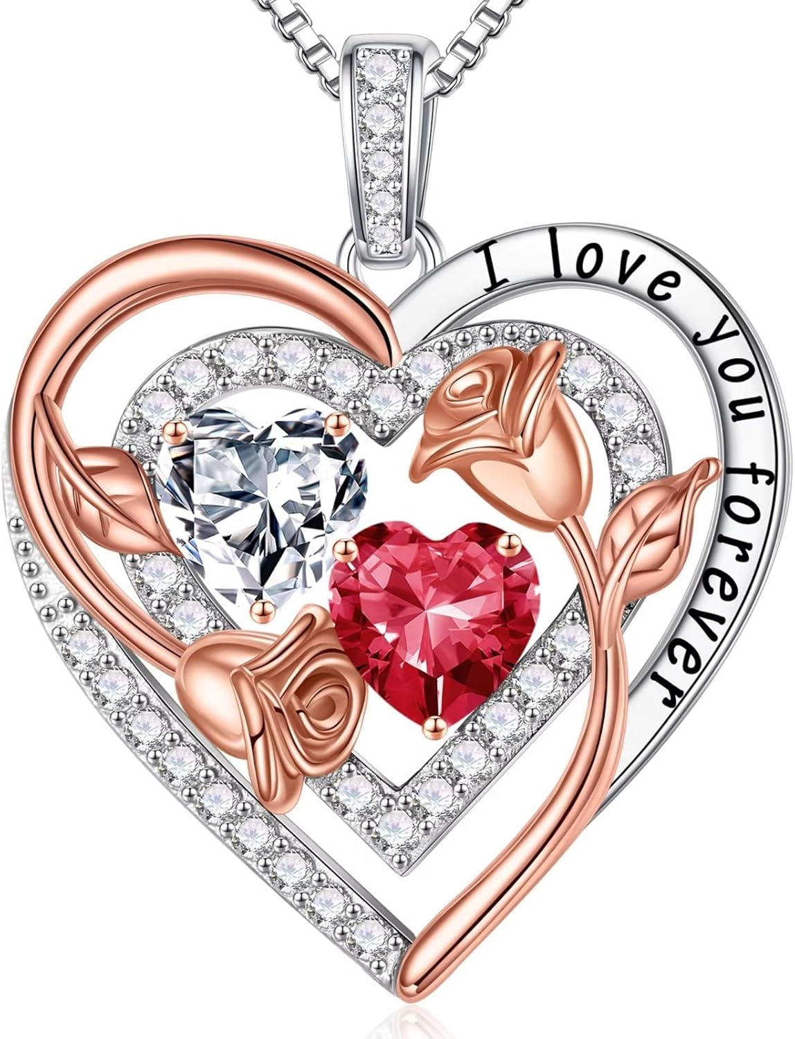 Sterling silver birthstone pendant necklace with romantic charm, 18-inch length