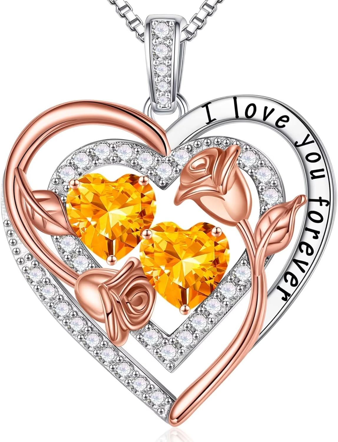 Sterling silver birthstone pendant necklace with romantic charm, 18-inch length