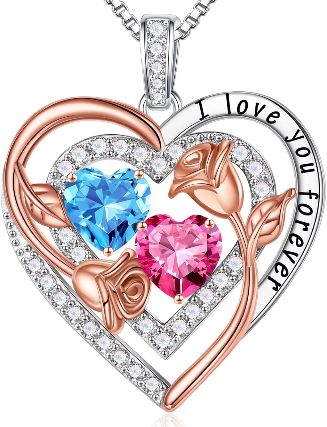 Sterling silver birthstone pendant necklace with romantic charm, 18-inch length