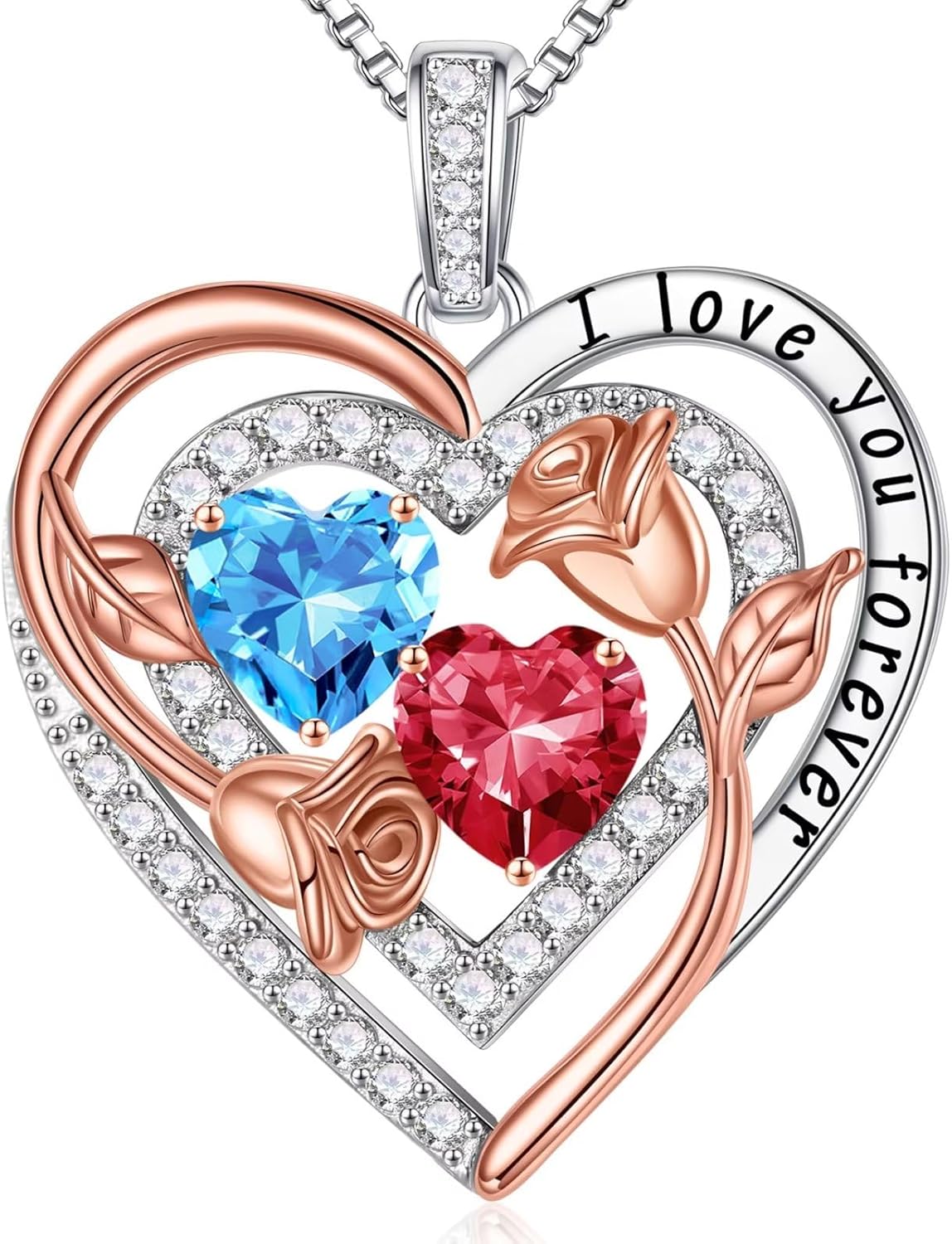 Sterling silver birthstone pendant necklace with romantic charm, 18-inch length