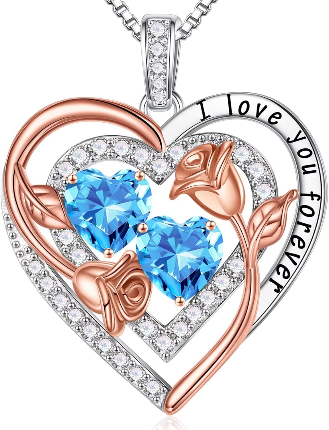 Sterling silver birthstone pendant necklace with romantic charm, 18-inch length