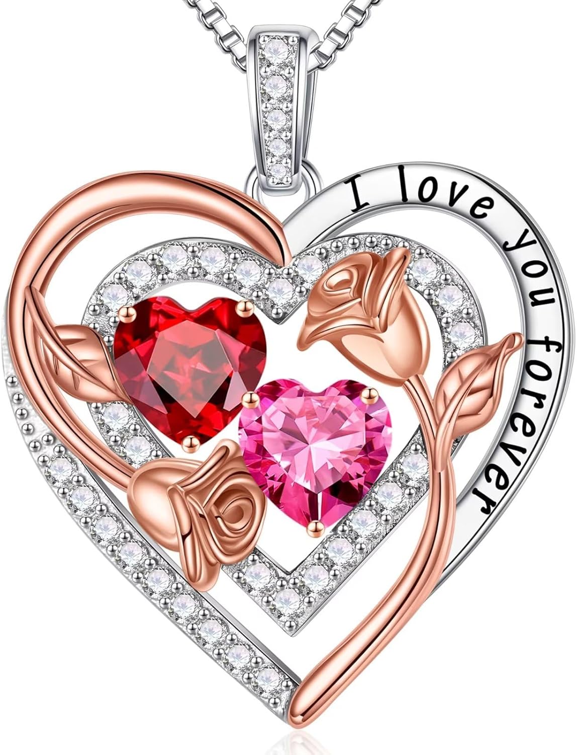 Sterling silver birthstone pendant necklace with romantic charm, 18-inch length