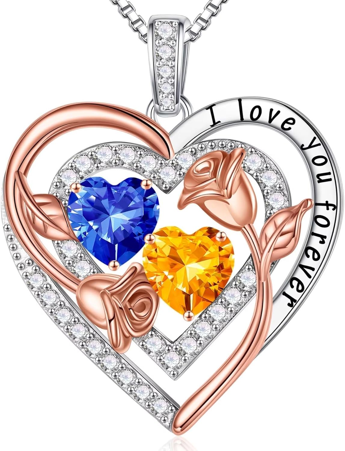 Sterling silver birthstone pendant necklace with romantic charm, 18-inch length
