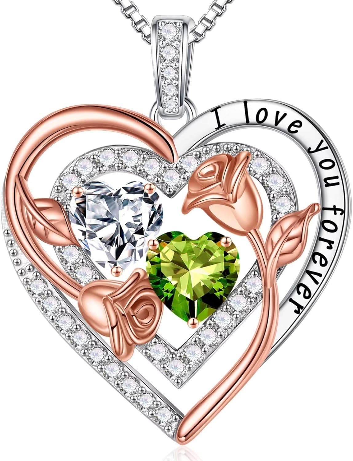 Sterling silver birthstone pendant necklace with romantic charm, 18-inch length