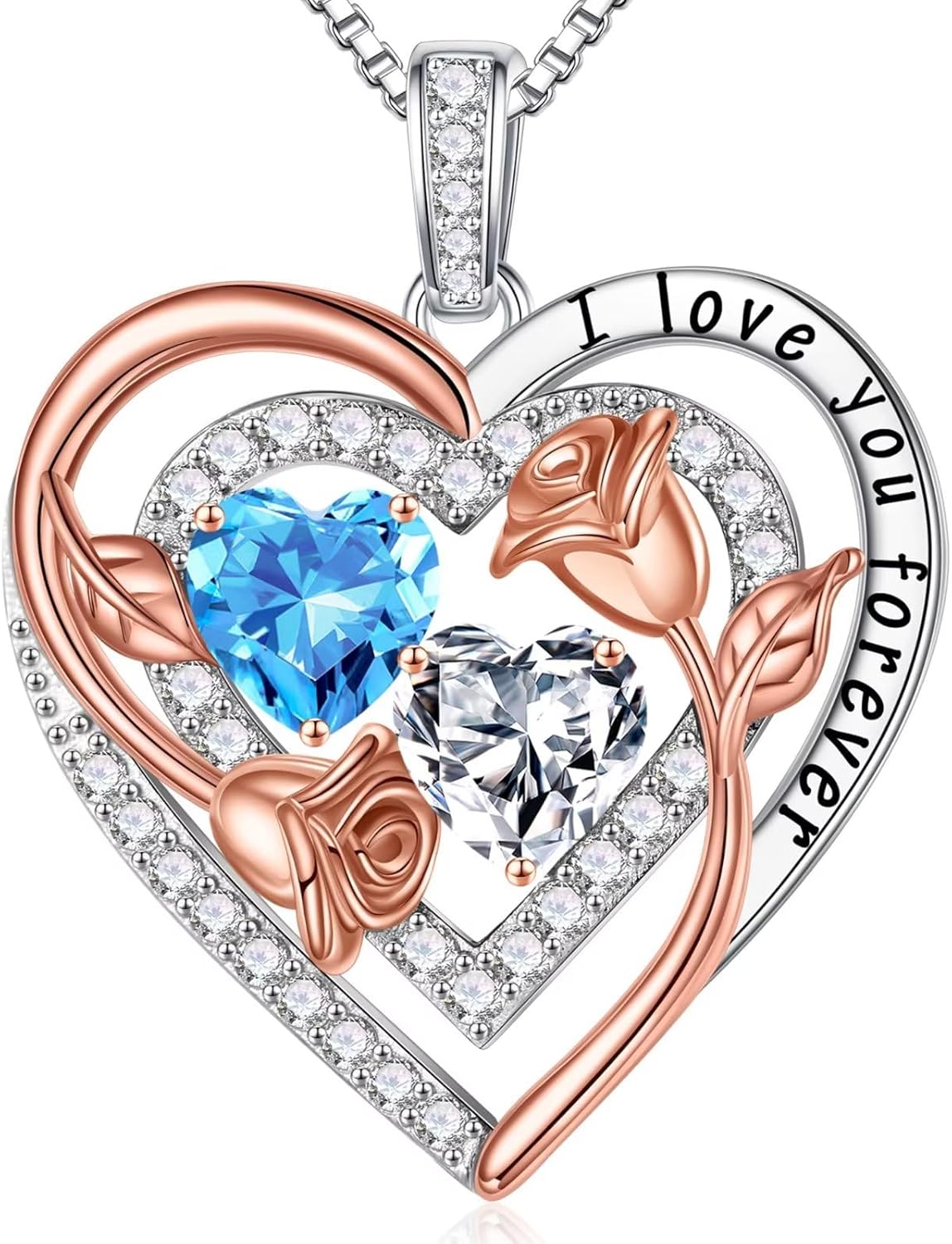 Sterling silver birthstone pendant necklace with romantic charm, 18-inch length
