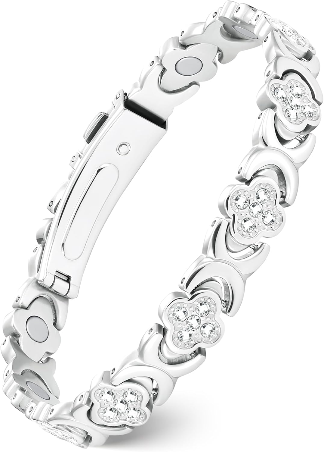 Adjustable pure copper magnetic therapy bracelet with cubic zirconia accents and neodymium magnets