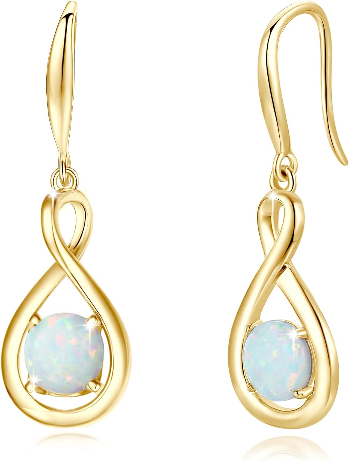 Sterling silver dainty infinity drop earrings with round birthstone gemstone, romantic style