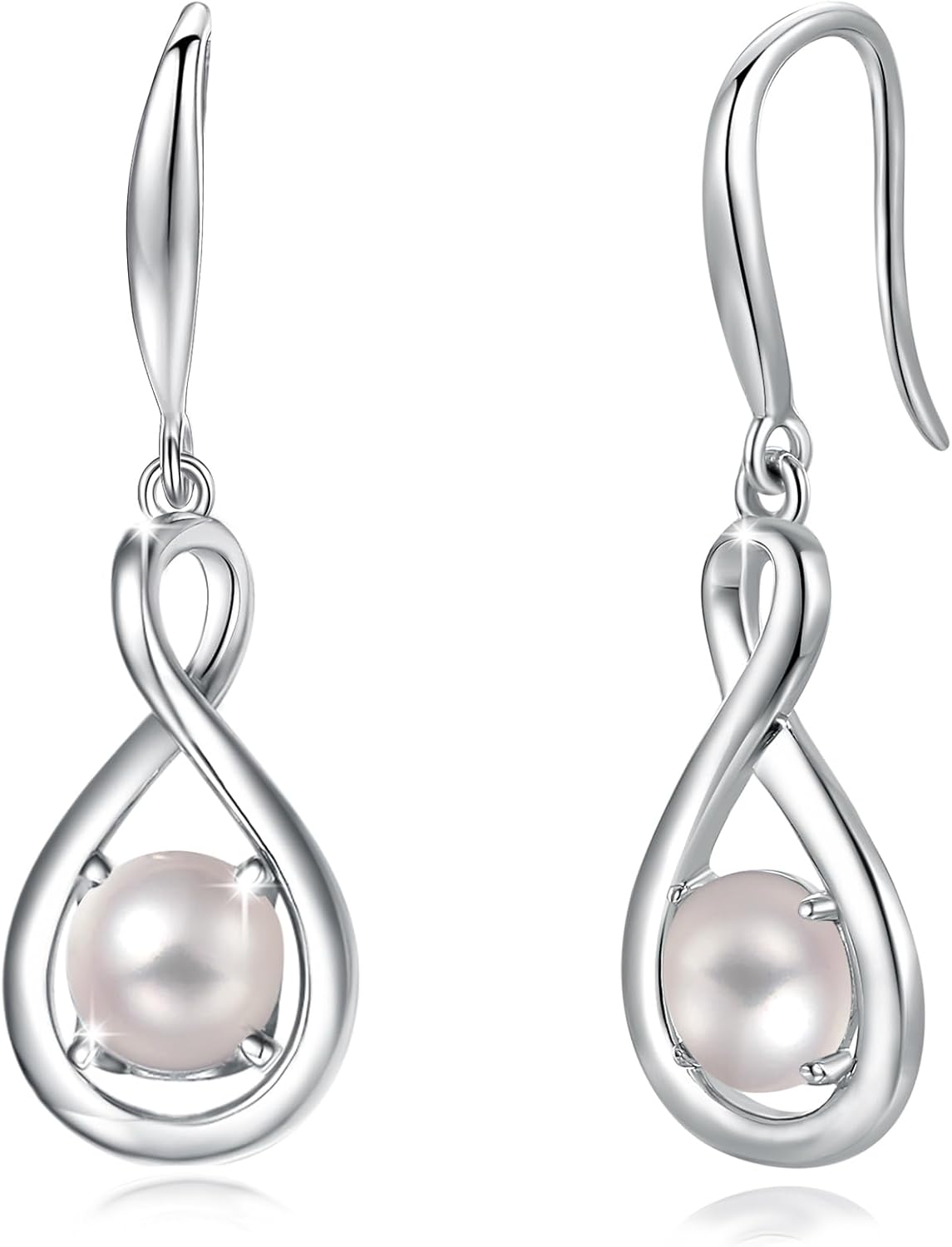 Sterling silver dainty infinity drop earrings with round birthstone gemstone, romantic style