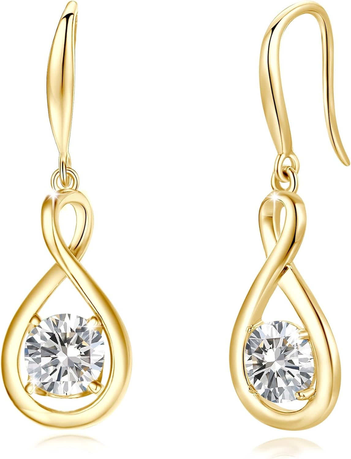 Sterling silver dainty infinity drop earrings with round birthstone gemstone, romantic style