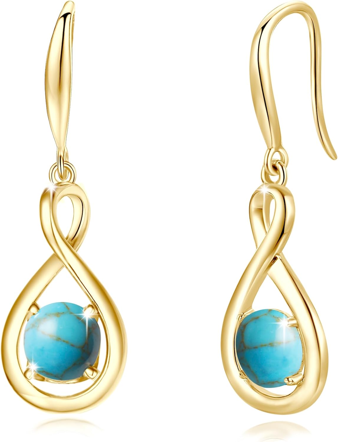 Sterling silver dainty infinity drop earrings with round birthstone gemstone, romantic style