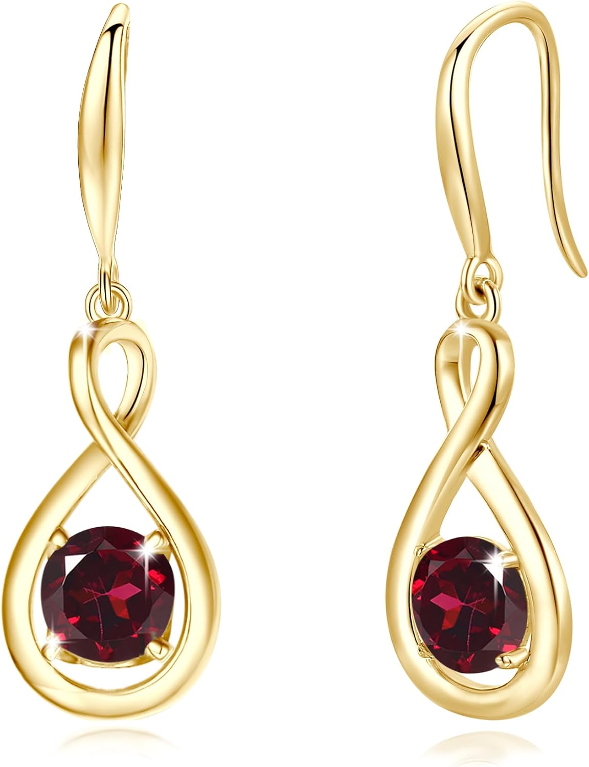 Sterling silver dainty infinity drop earrings with round birthstone gemstone, romantic style