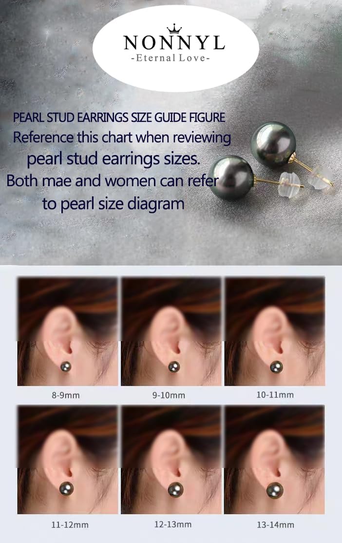 Tahitian black pearl stud earrings in sterling silver, classic elegant style